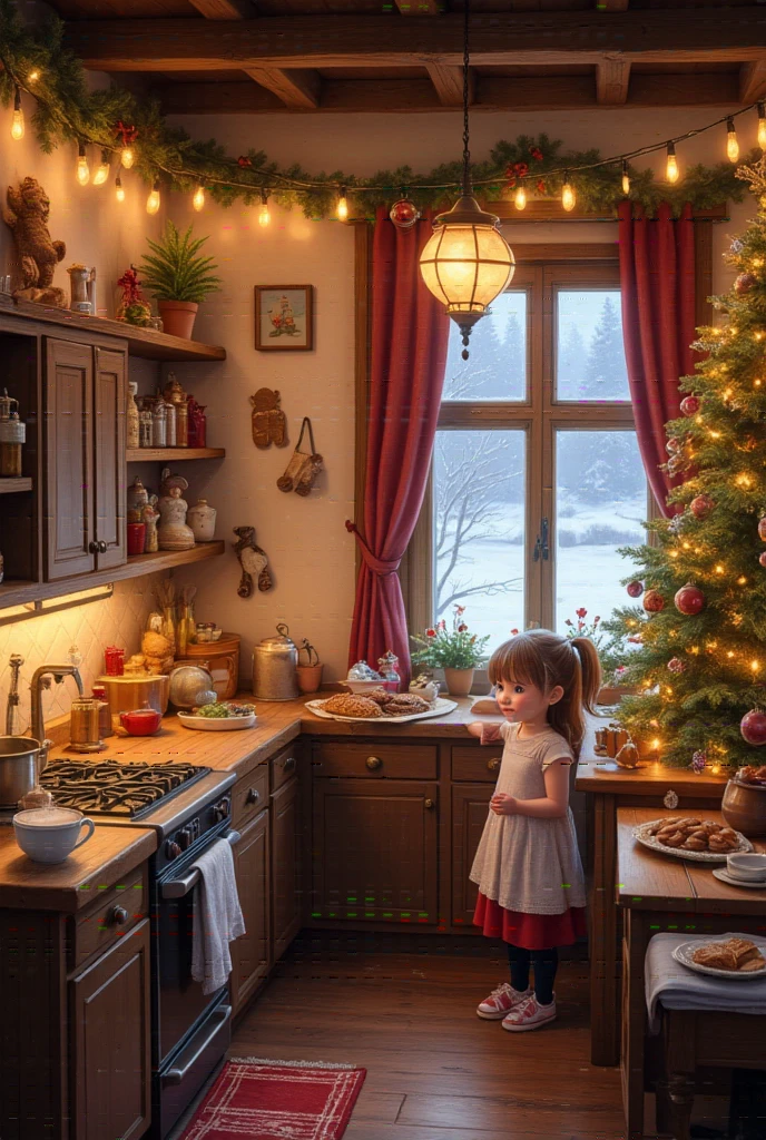 Christmas themed decorated kitchen