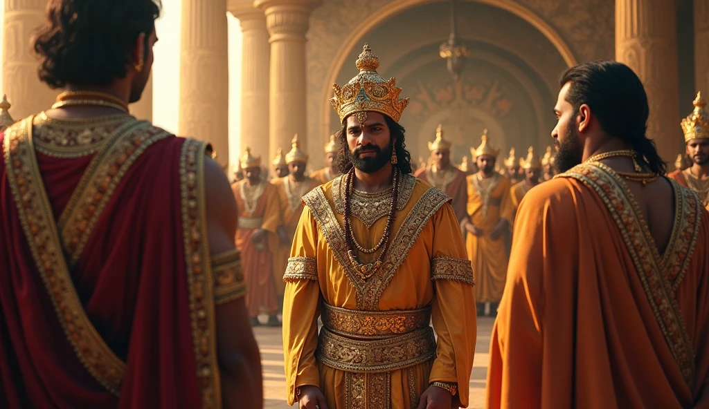 One bramhana men met a king on his kingdom and they both discussing about something ,that king looks very beautiful and. Golden ornaments on his body