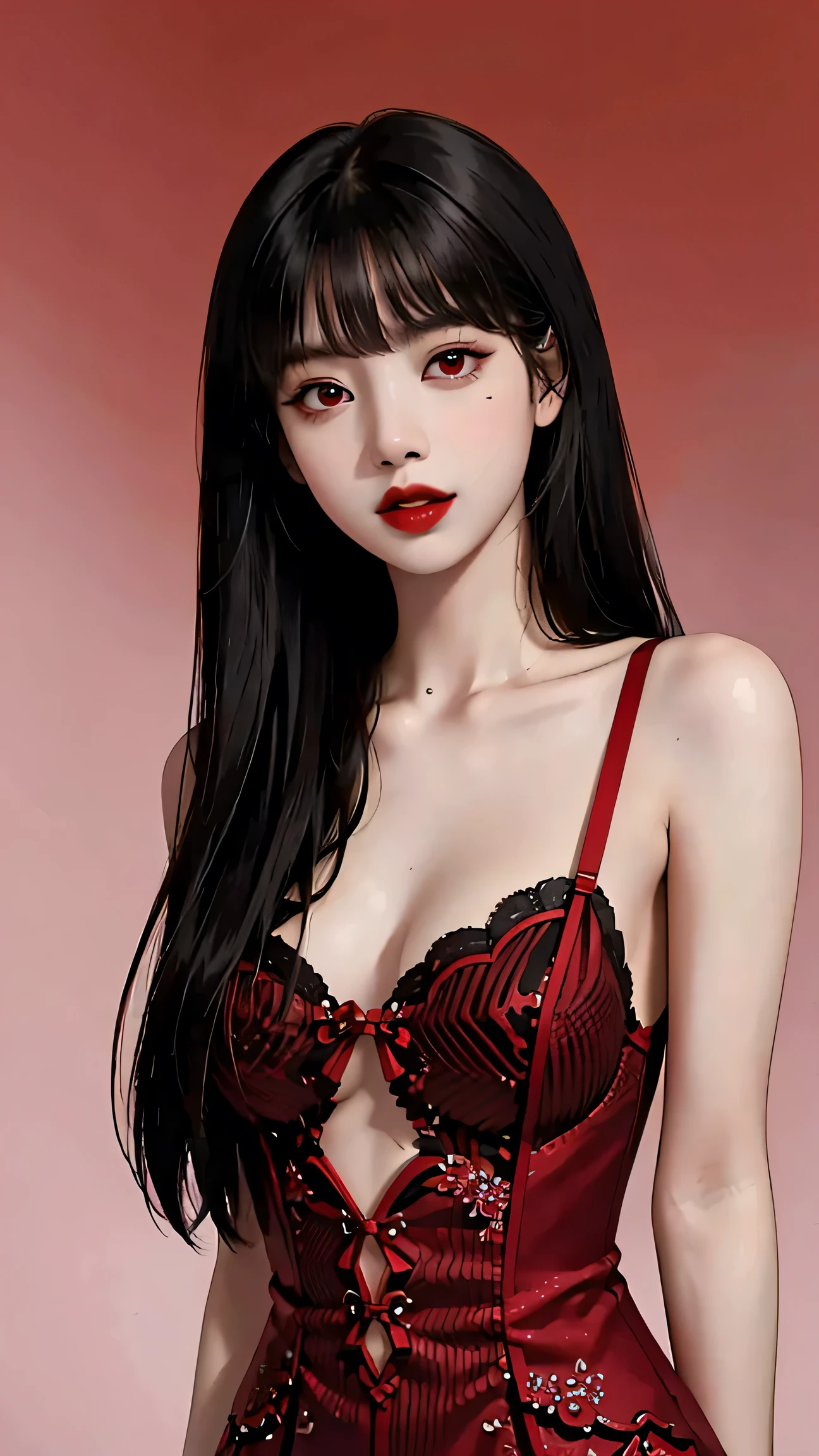 absurdres, 1girl,medium breast, star eye, blush, (realistic:1.5), (masterpiece, Extremely detailed CG unity 8k wallpaper, best quality, highres:1.2), (ultra_detailed, UHD:1.2), (pixiv:1.3), perfect illumination, distinct, (1girl:1.4), (bishoujo:1.2), looking at viewer, unreal engine, sidelighting, perfect face, detailed face, bangs, perfect body, beautiful eyes, pretty face, (bright skin:1.4), idol, (abs), ulzzang-6500-v1.1, (navel), ruins, dark place, night, dark aura, close-up, selfie, (blood on face:1.4), (evil smile:1.1)