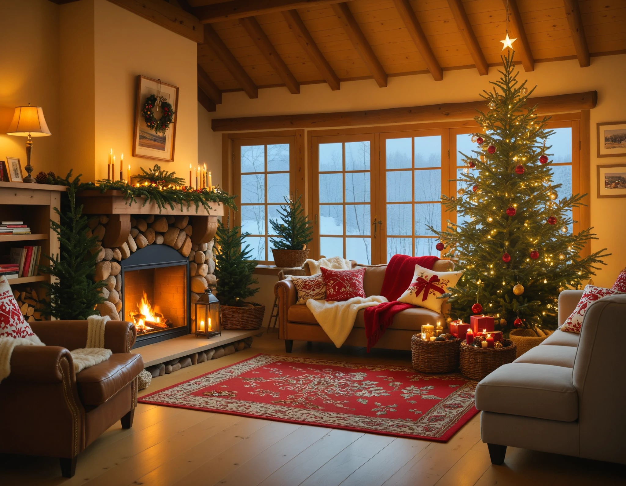 クリスマスツリーと暖炉のある、 cozy living room , シャッター stock,  Christmas Night,  stock,  Comfortable environment ,  cozy home background ,  cozy atmosphere , Cozy place,  cozy living room のインテリア, A pleasant and enchanting scene, Warm Interior , Winter Scenery,  Cozy and Peaceful Atmosphere ,  cozy atmosphere ,  A warm and fun atmosphere , Photo Stills, Holiday atmosphere,  warm living room