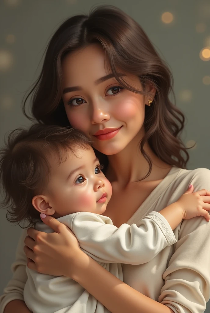 ((best quality)), ((masterpiece)), (detailed), perfect face Beautiful mum and cute baby