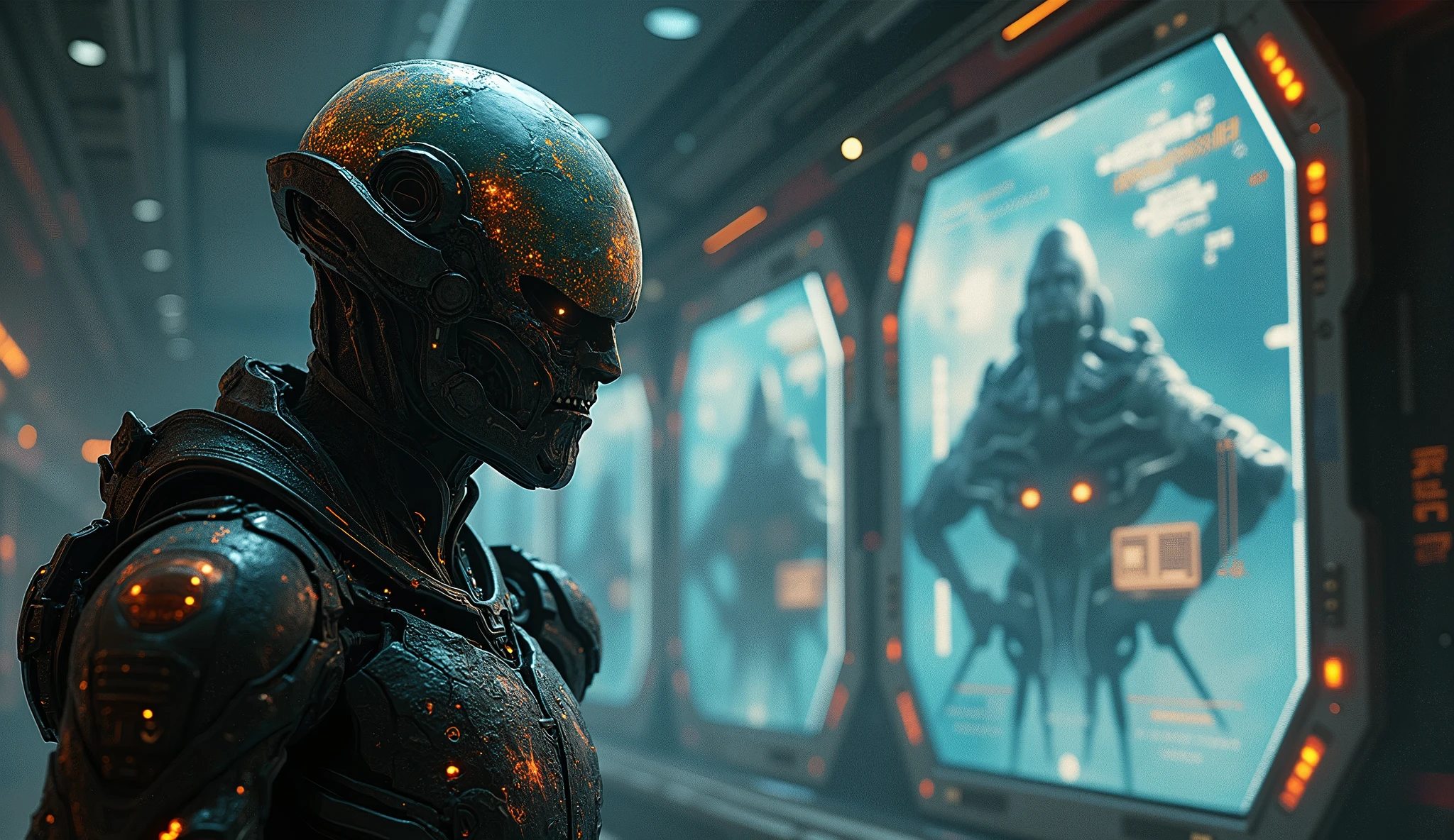 a closeup of a male standing in a large group of skulls, still from a fantasy movie, ultra-detailed, highly detailed and hypnotic female android, dreadlocks, still frame from a movie, robot guards, nekro, sleek metal head , spectral, prometheus (2012), darkart, inspired by Franciszek Starowieyski --auto --s2
