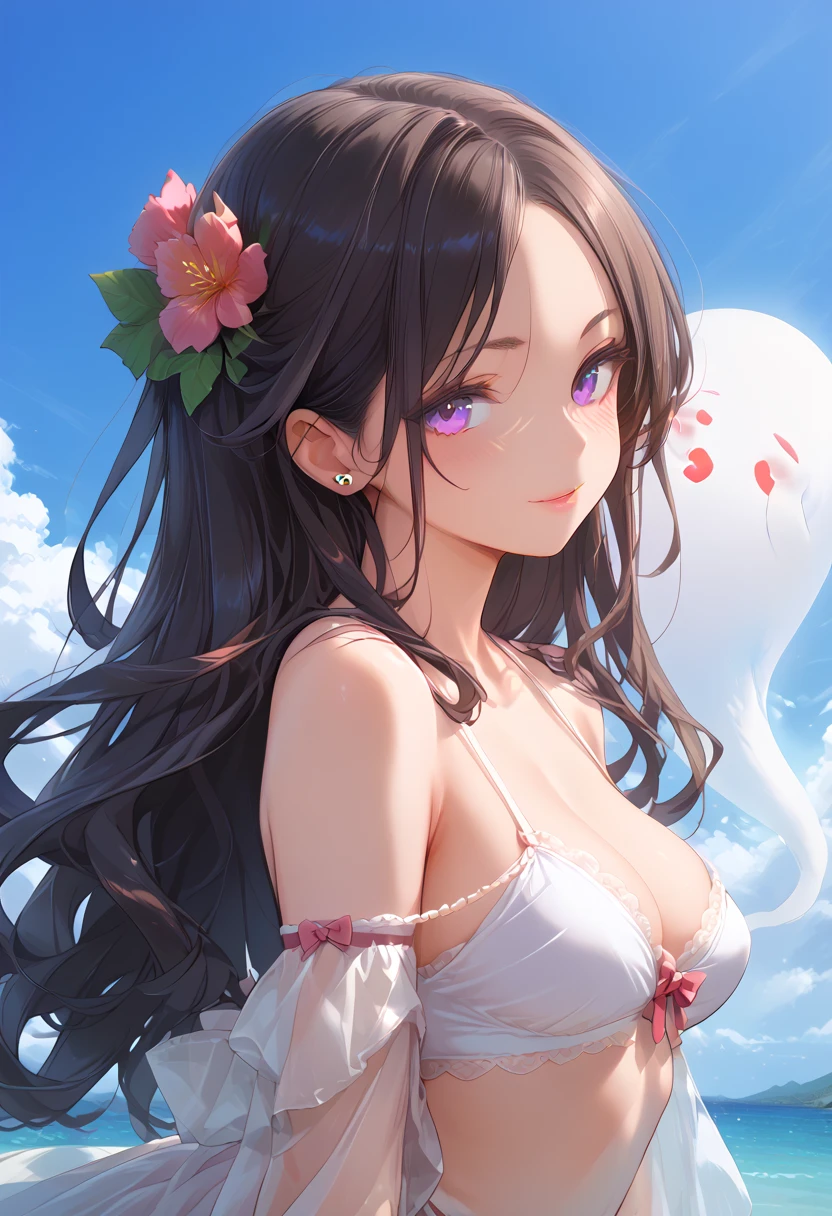  Beautiful Female Ghost 。The image is、 rendered in a highly detailed physics-based style 、 and use smooth colors and textures 。
