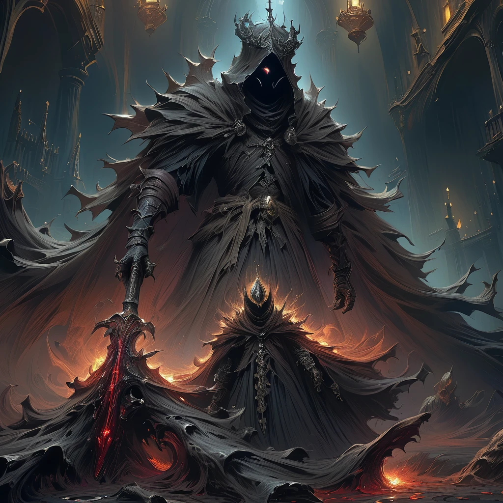  top quality, masterpiece,  super high resolution , (Photo realistic:1.4), Bloodborne Dark Souls Boss, Elden Ring Style ,