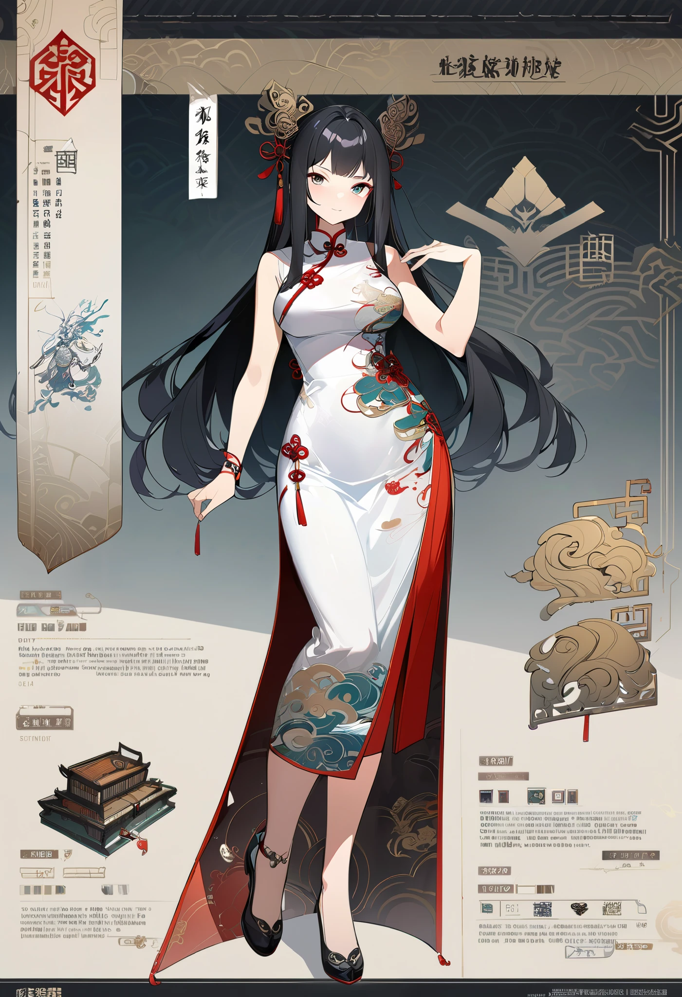 virtual character design, Concept Character List , Face, Ancient Chinese design, 1 female, cheongsam,8k HD