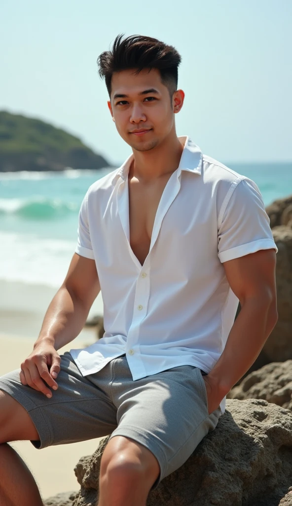 Young cute handsome face beautiful white skinny soft skin without shirt naked overcoat eating watermelon slice cute butt man's ass