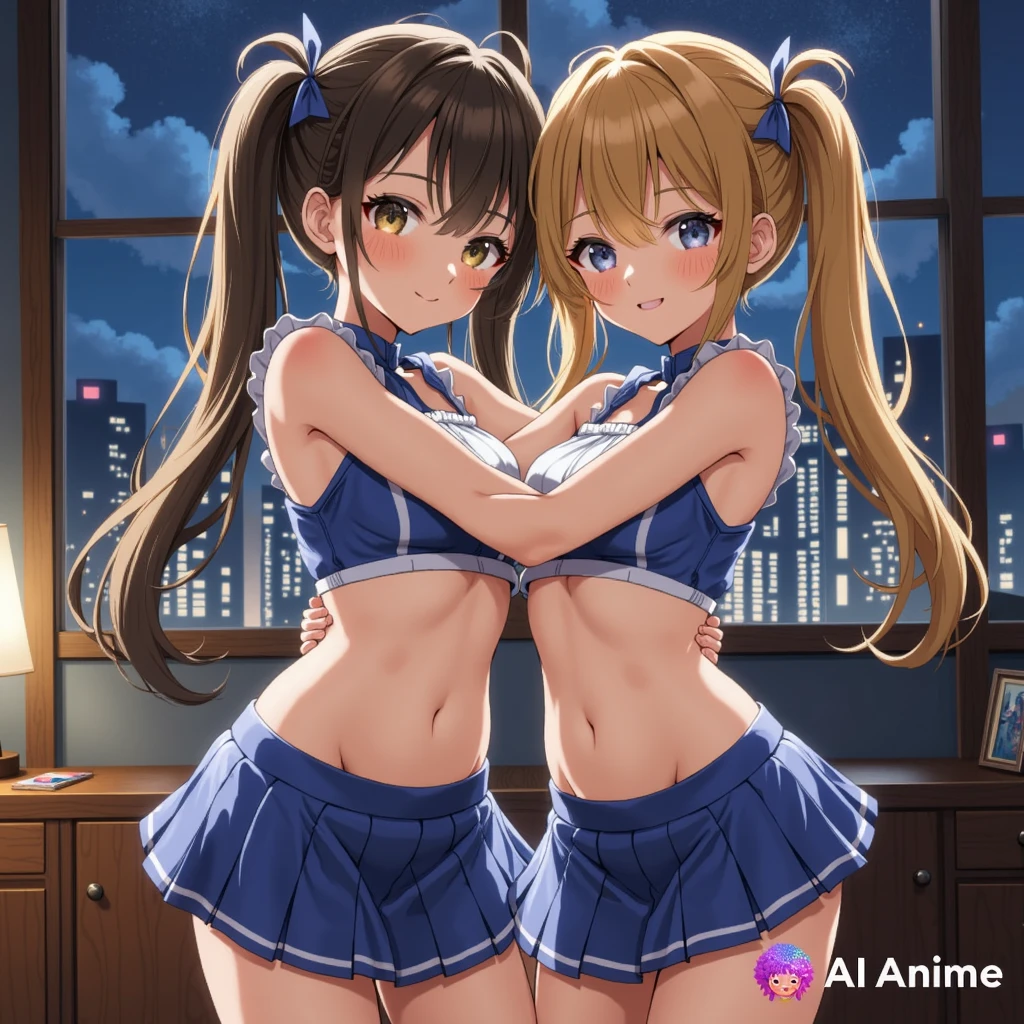((masterpiece、Highest quality、Official Art))、snap shot、Idol Concert、Concert Stage、(3人のcute naked girls、11 years old、smile、sing、dance、Ribbon headband、Ultra mini skirt:1.2、Idol Costumes:1.3 )、Exposing the breasts、Hair of different colorr.々Hair style、(((Full nudity、Pussy、Big breasts、cute)))、(Sweat a lot、Glowing Skin)、Anime key visual, ((The characters are unique))