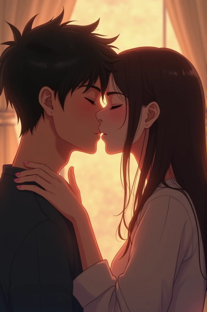 Vector, 8k, high resolution, high quality, romantic couple, lovers , just like in manhwa , young couple, high school, college, rich, romance, eyes open and looking at each other, about to kiss