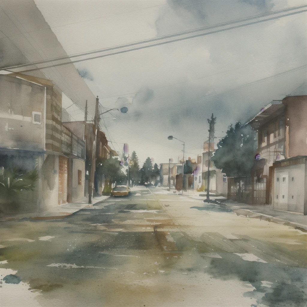 miaobishenghua , ArchiZHS, architecture building, many trees, street, people, car, watercolor style