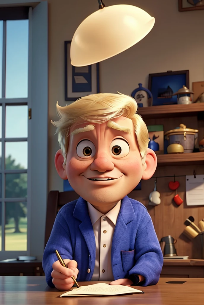 Imagem de um menino de 10 anos em um poster de filme estilo Pixar. He's the class leader, He's outgoing, Playful and gets up for a lot of things, shirt blonde hair and blue eyes. No fundo uma paisagem do universo de Harry Potter. Na imagem esta olhando para frente e sorrindo. Logo abaixo dele a palavra "Leonardo" em destaque