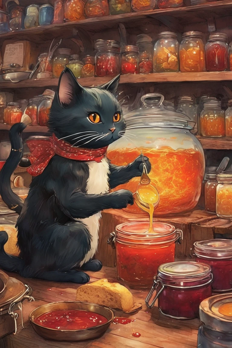   pictures of cats cooking with jars of jam in the kitchen, At the potion shop,  inspired by Jean Quip ,  Beeple and Jeremiah Kettner ,❤🔥🍄🌪, Cats make soup  ,   lowbrow pop surrealism ,  Jana Blake Art ,   Benjamin Lacombe  ,   Amazing Art  ,   Jean-Baptiste Monge  