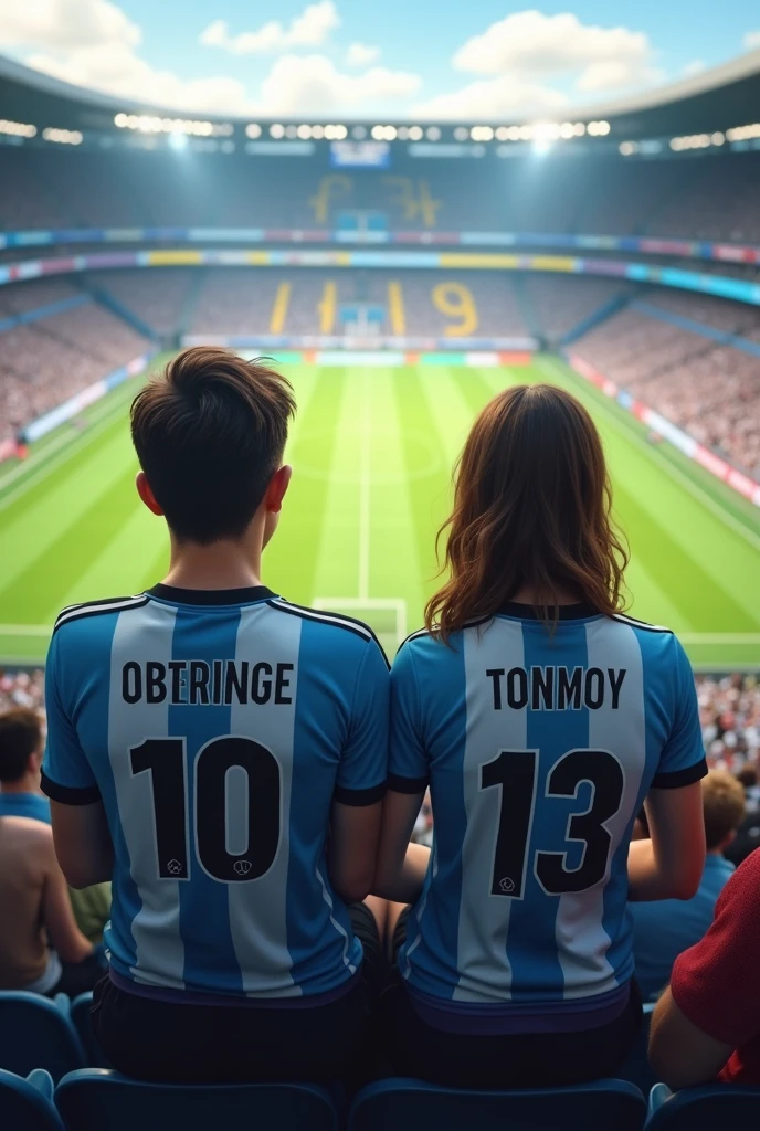 CARICATURA DE HOMBRE ESTILO PIXAR CON PLAYERA DE ARGENTINA CON UNA NARIZ GRANDE Y USANDO UNA PLAYERADE ARGENTINA DE COLPLEXION DESNUTRIDA Y SOLICITANDO COMIDA AFUERA DEL ESTADIO DE ARGENTINA