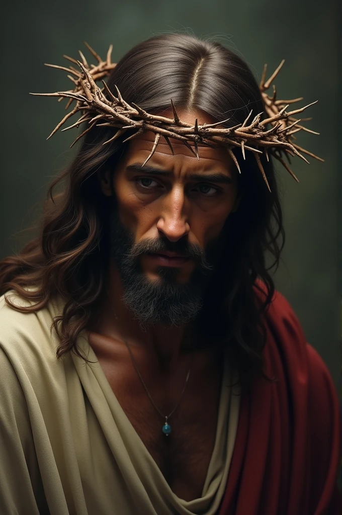 Create Jesus with the crown of thorns on his head with tears in his ...