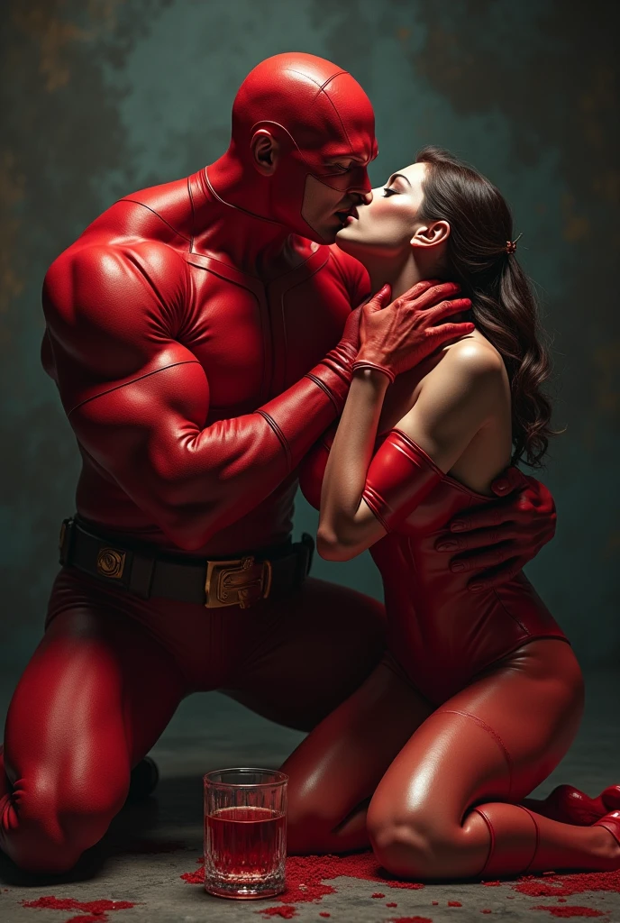Naked devil and woman kissing