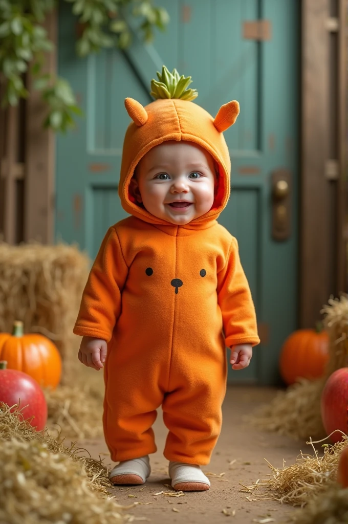 "Adorable Farm-to-Runway": A video showcasing babies dressed as farm produce like carrots, pumpkins, and apples, with a rustic farm-themed setting and whimsical animations.
