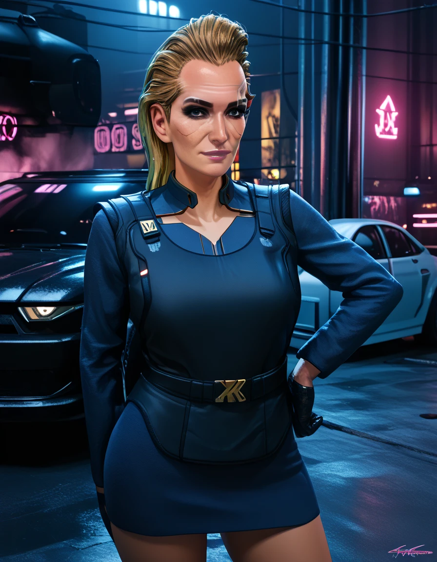 NSFW renders of Meredith Stout. black short dress and skirt with body armor. black clothes, militech logo,  , shapely legs,, , ,  , ., anime, female , , ,,Meredith Stout,,, thighs,, , , (pixel sketcher:1.4),, masterpiece,   ,pale skin, detailed Bonifasko lighting, [crepuscular ray], best details, blonde hair,, real life,, , depth of field, detailed background], inside a military vehicle in a neon city at night scary, fog,female focus, wet, ,,, pubic hair, , dark lighting, , solo, dirty textures, glowsticks flashing, . , female focus,,  1girl, , .,female, (Meredith Stout cyberpunk 2077 ), (Meredith Stout:1.2), seductive gaze, femme, , ,,medium breasts, ,breast sag , clear details, (, realistic textures,gloves, , 1girl, one girl, 1girl,high jiggle, , delicious shading, life-like rendering, 
