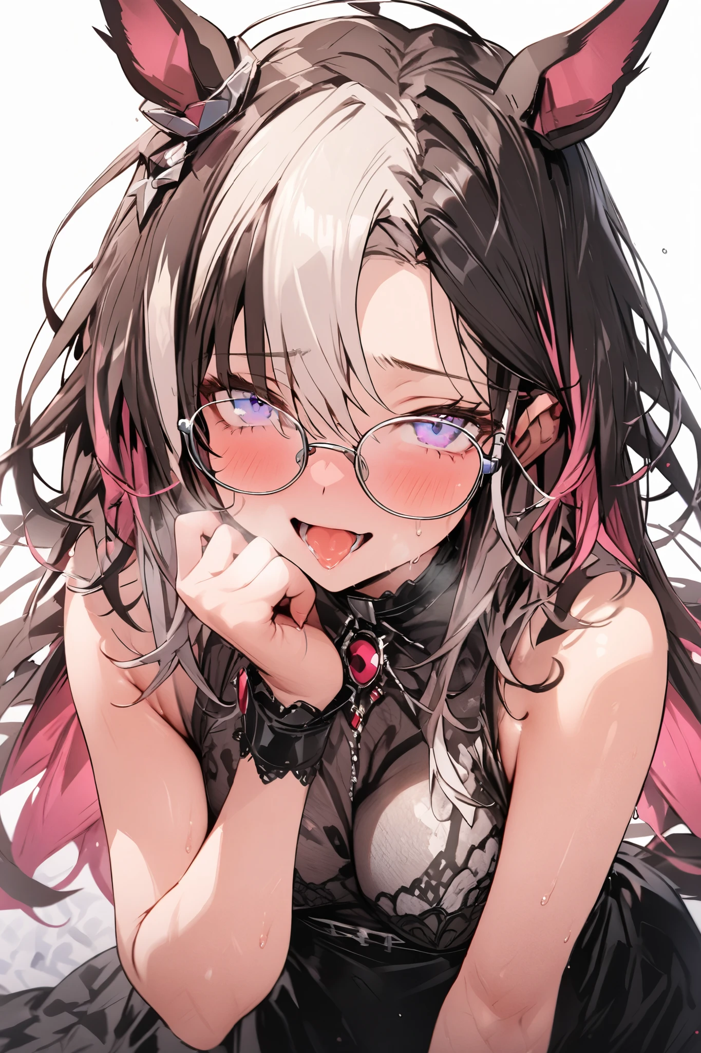 NSFW,masterpiece, top quality, high definition , very detailed,Dream Journey,Dream Journey\(Horse Girl\),Glasses,Two-tone hair