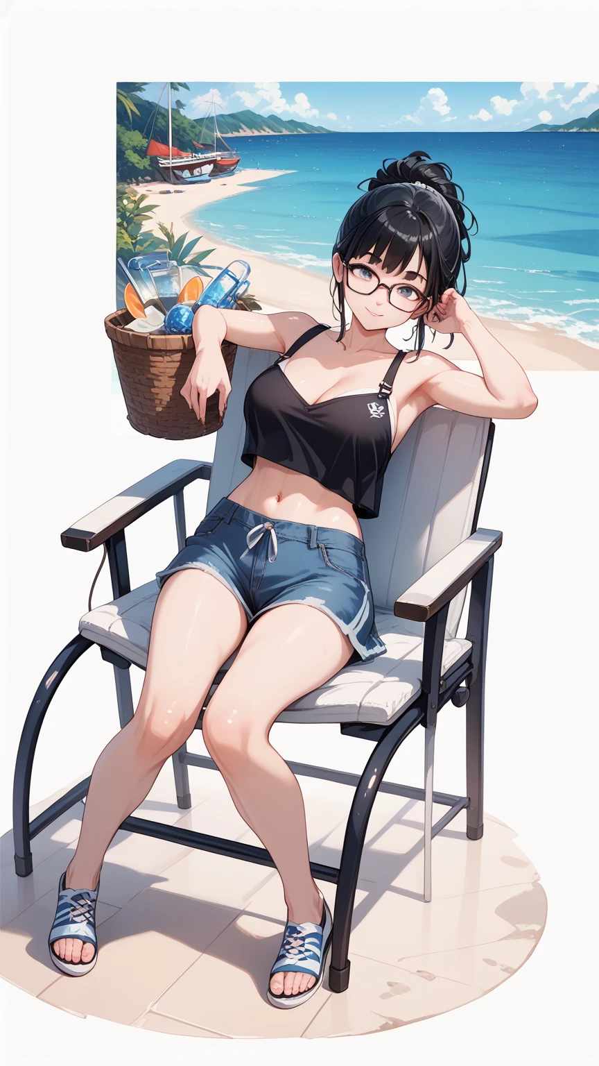 Black hair, glasses, boating