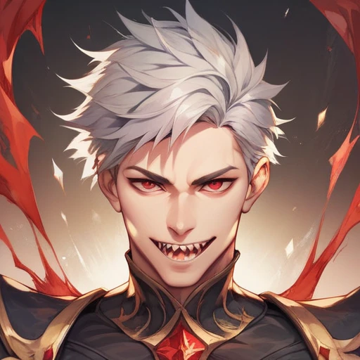 1 man , Silver hair , Red eyes , Sharp face  , Masterpiece,  high resolution, Solo,  best quality ,  Details, 