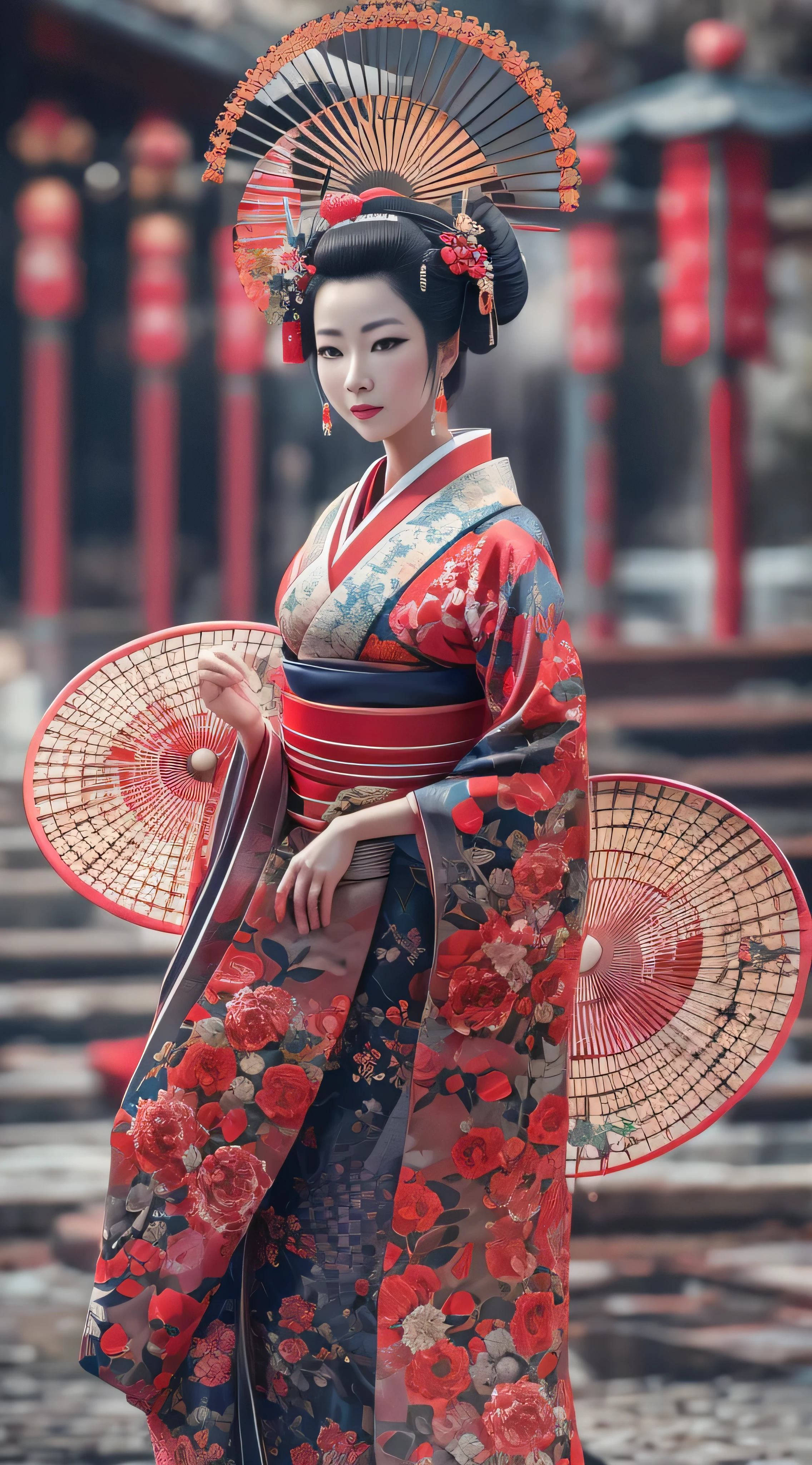 Highly detailed full body portrait of a geisha. 8k,  octane render , Intricately detailed, Symmetric  