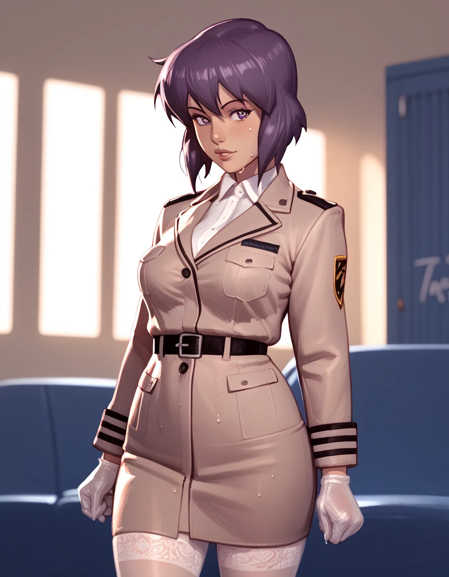 NSFW render of motoko kusanagi hentai scenes. motoko is alone in a dark and wet parking garage. she is wearing her tan military dress uniform. tan jacket, white undershirt, red dit, skirt, pantyhose. . author: (fossa666:1.5)r (taran fiddler:1.5),\ (pixel sketcher:1.4) masterpiece, detailed Bonifasko lighting, [crepuscular ray], best details, real life, depth of field, detailed background ; dim lighting, flashlight lighting, solo, . . ,female, (motoko kusanagi ), (\), ,, (motoko kusanagi:1.2), seductive walk, femme, genitals, , medium breasts, clear details, (, realistic sweaty skin textures, translucent body, you can see under her skin, , ,s, stand alone complex, various poses, ,, gloves, stockings, 1girl, one girl, 1girl, solo,
