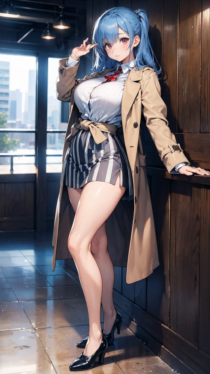 masterpiece, best quality, 1girl, skirt suit, (((three piece suit))), grey plaid suit, necktie, waistcoat, bodycon skirt, short, shortstack, tail, bushy tail, makeup, tie clip, white gloves, kneeling, submissive, begging, aroused, biting lip, messy, wet clothing, wet skin, wet hair,