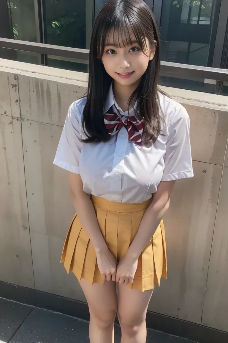 (masterpiece,highest quality,Super high resolution),japanese girl, (very beautiful 10 year old girl),naive girl、(perfect limbs、perfect anatomy),混雑した夜の渋谷ストリート、ポニーテール,ツインテール,Phenomenally cute 、Wearing Japanese school uniform、japanese school uniform、surreal 、dressed like a high school girl、surreal 、wearing a uniform、girl in uniform、wearing a uniform、 Pause、Full body Esbian、nice skin、glowing skin、nice thighs、Shining thighs、shining legs、Black high socks above the knee、Japanese high school 、beautiful skin、Moist eyes、Brown glittery hair、Colors and landscapes of youth、Feeling of love, embarrassing smile, go to school, morning, Sheer, Wet,(lift up the skirt)、(White panties are visible)、超絶に可愛らしい幼い顔の女児、瘦せた体,細い足,紺色のプリーツスカートの裾を掴んで持ち上げる,幼くてとても小さい顔,下から犯す,立ち姿で小さくて透けたパンティーを見せびらかすのが大好き,美しいプッシーライン,nsfw