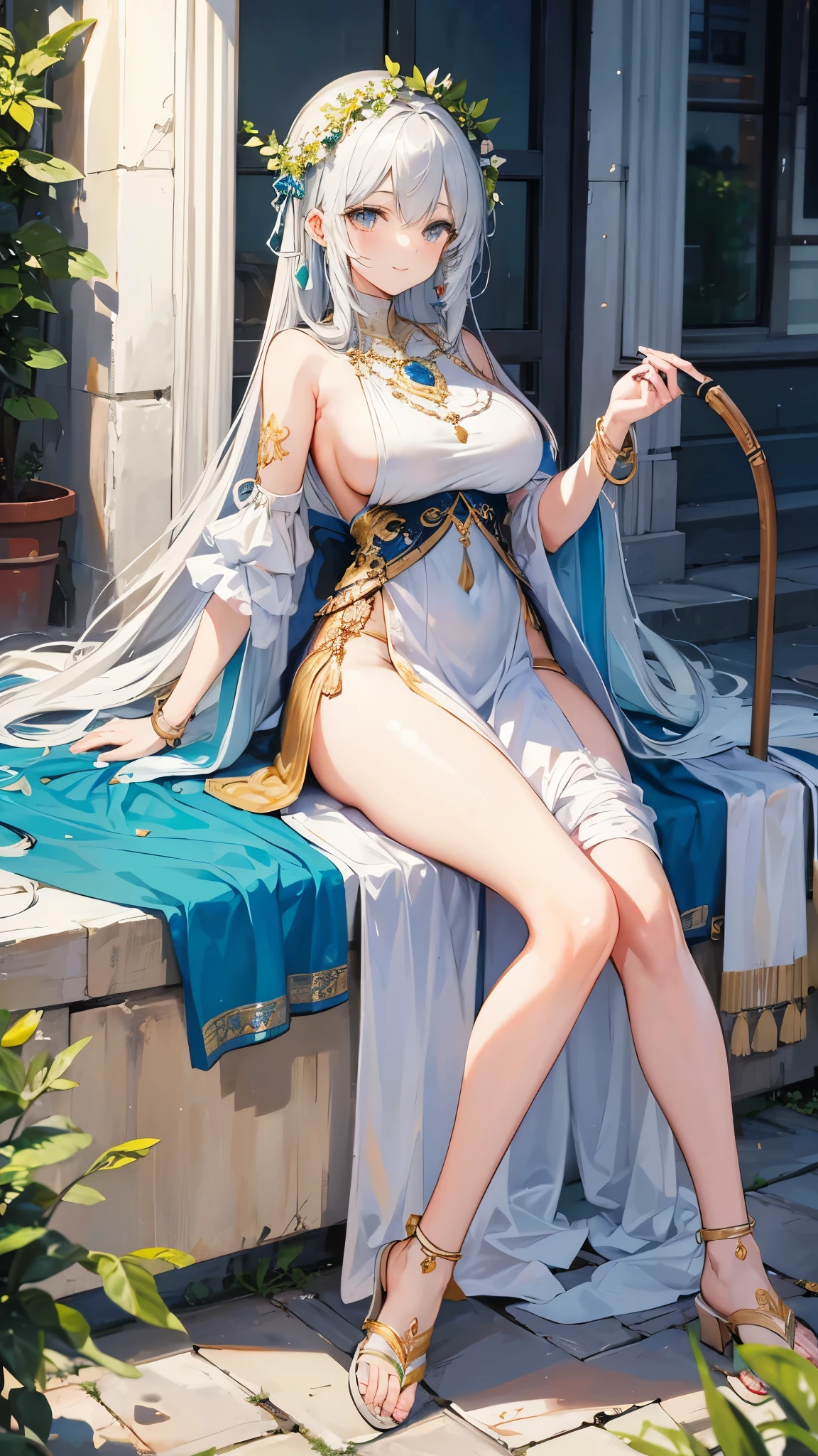 woman showing the soles of her feet、alone、whole body、High leg、high quality、Beautiful Eyes、barefoot、Large Breasts、Long Straight Hair、Background is white