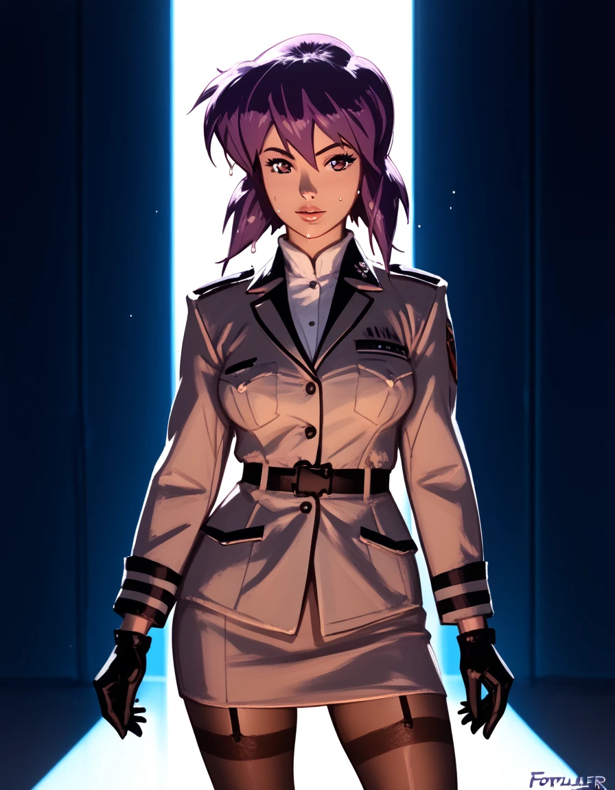 NSFW render of motoko kusanagi hentai scenes. motoko is alone in a dark and wet parking garage. she is wearing her tan military dress uniform. tan jacket, white undershirt, red dit, skirt, pantyhose. . author: (fossa666:1.5)r (taran fiddler:1.5),\ (pixel sketcher:1.4) masterpiece, detailed Bonifasko lighting, [crepuscular ray], best details, real life, depth of field, detailed background ; dim lighting, flashlight lighting, solo, . . ,female, (motoko kusanagi ), (\), ,, (motoko kusanagi:1.2), seductive walk, femme, genitals, , medium breasts, clear details, (, realistic sweaty skin textures, translucent body, you can see under her skin, , ,s, stand alone complex, various poses, ,, gloves, stockings, 1girl, one girl, 1girl, solo,
