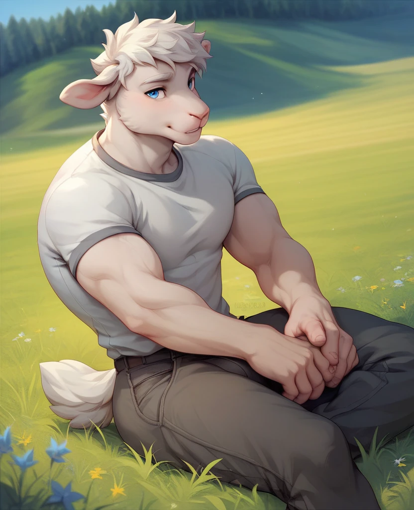 ultra-detailed, masterpiece, masterwork, high quality, best quality, hdr, (nature), posted on e621, (by darkgem), nsfw, male, solo, chibi, ((nude, foreskin, perfect balls)), (white body minotaur), hairy dragon, (white body), (long golden hair, closed eyes, sleeping), lying, relax pose, from below, dynamic angle