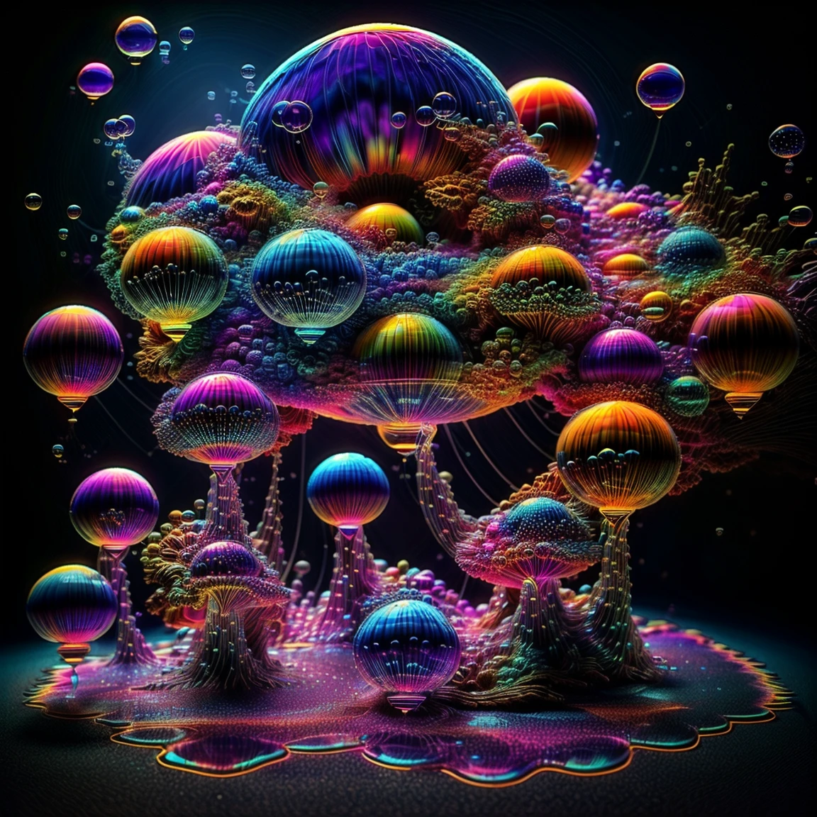 A close up of beautiful bubbles floating on top of each other, LSD, DMT imagery. octane render, psychedelic droplets of water, abstract liquid, and intricate rainbow art. octane render, black 3d fluid simulation,  ethereal bubbles, swirling liquids, and highly detailed, octane render, reflective rainbow bubbles, twisted colors inside of glass spheres, Psilocybin Dream inside an amazing image of light emerging from colors in a shimmering glass morphing out of colors, bright neon and fluorescent colors,very bright, vibrant colors, perfectly formed and symmetrical reflective bubbles and spheres, attention to detail with these beautiful bubbles and spheres, Extreme Hallucinations in a gorgeous piece of  psychedelic digital artwork, Stunning, pixel art, tripped out colors, 4d mandelbulb psychedelics, glass like psychedelic landscape, intricate rainbow environment, psychedelic underwater brightness and glow with neon colors, glowing colors twist inside of translucent glass spheres and bubbles with light and color reflecting off of both in bright fluorescent colors, psychedelic trip, fluorescent and neon aesthetic, psychedelic vibrant colors, bright psychedelic paint splattered backgrounds,swirling spirals and vortex, bright vibrant colors popping out from 3d glass spheres, Rotational Symmetry, Pixel Assets, Portrait photography, Surrealism, Photorealistic, Hyperdetailed, Glass Morphism, Digital Art, Sparkle, Optical Illusion, Glowing Light, Reflective Light, Overexposure, Backlighting, Depth Of Field, Spheres and bubbles show perfect Symmetry, UHD, High Details, High Quality, Super Detailed, Full Focus, Awe inspiring, Shockingly unique wallpaper art, Breathtaking, Indescribably Beautiful, Heaven sent images, Best Quality, Award Winning, MasterpieceA close up of beautiful bubbles floating on top of each other, LSD, DMT imagery. octane render, psychedelic droplets of water, abstract liquid, and intricate rainbow art. octane render, black 3d fluid simulation,  ethereal bubbl