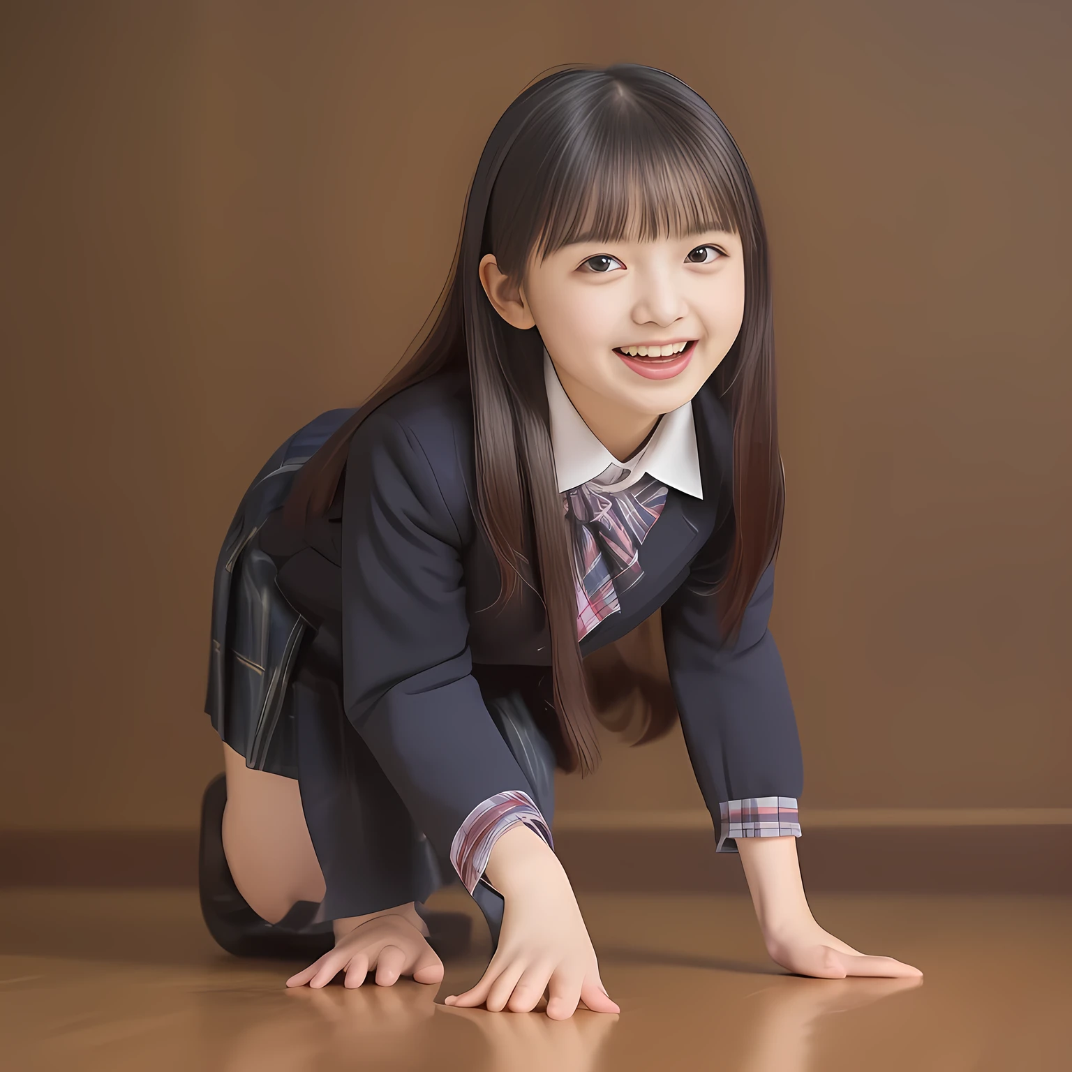 (Highest quality, masterpiece:1.2), Highest quality, High resolution, 1080P, 8k, clearly detailed, low-angle shot, height: 145cm, ((yo)), (Some 13 idol girls are inviting, bending down deeply at waist, and looking down at the floor, bending down deeply at her waist, their shining eyes are looking down at the viewer directly, Girls faces are looking down and coming close to the viewer, Low-angle-skirt-close-shot from below the girls' knees, ((skirt close shot)), only high altar of succubus in school underground background: 2.0) (Nobly bowing super-pretty shining-long-hair super-beautiful super-bewitching super-cute expensive school-uniform pretty slender 14yoashion-model of most-beautiful-school-uniform-girl-models photo-magazine in Japan, too beautiful aristocratic daughter laughing down at the viewer, in supreme bliss, bowing and accepts the viewer's every desire: 1.8), (long bottom eye-slashes, long top eye-slashes), (very bewitching beautiful full-open lips: 1.4), (neat gorgeous school uniform of private high school in Japan. navy-school-blazer with gold-emblem, super-neat navy-blue-lined-tartan-checkered light-sky-blue-pleats-school-skirt, super-girly plain-red ribbon on the breast: 1.5), (bewitching expression, smile, lips, and pose to corrupt the viewer, everything is planned and prepared to corrupt the viewer into the allusion of love towards the girl: 1.2), (clearly detailed foreground focusing on girl's beauty and cuteness, gorgeous blue girly bed background of full-of-girls girly-heaven: 1.2), (some girls are putting her beautiful both hands and fingers on the viewer to tear off the viewer's cloths lustily and forcibly, which may also open the viewer's brain, pouring her girly white ecstasy drool to the viewer: 1.5), (sky-blue school skirt, beautiful legs, loafers: 1.6), (detailed brown eyes: 1.5), (Strong lustful hypnotic wind blows her hair from her back: 1.4), (Too sweet much condensed milk is dripping from her hanged palms: 2.0)