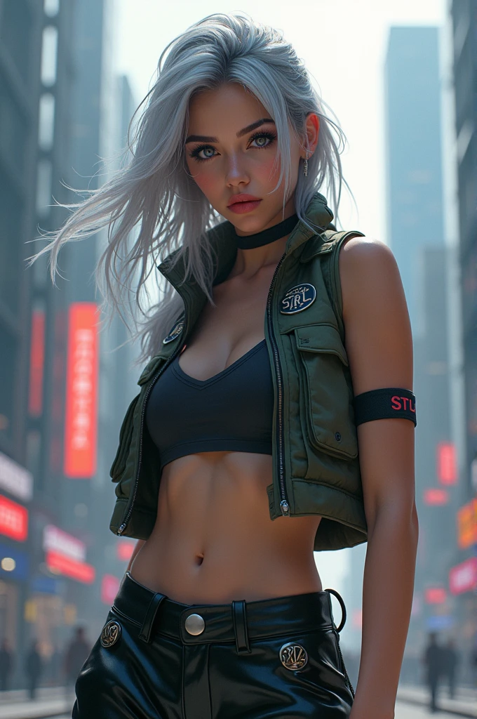 Beautiful cybernetic girl, looking at the camera, underwear, detailed muscles, A realistic masterpiece,in the style of hip hop,The whole body is tattooed,Graffiti
