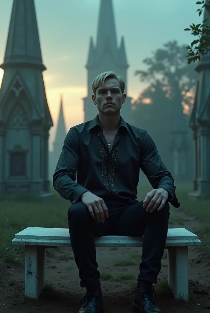 Draws a young white man in his 20s, white hair swept back, has a scar from a tiger paw on his right cheek, is sitting on a pile of corpses, with the US constitution in his left hand, and a rifle in his right hand, steampunk style, his eyes cry blood