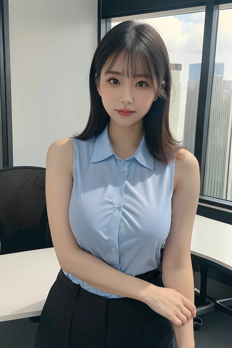 オフィスレディ、OL、sexy,formal,(((full body,including legs)))、Dressed up、(Photo real:1.4)、(A hyper-realistic:1.4)、(Photorealistic:1.3)、 (gentle lighting: 1.05)、(Improve the lighting quality of your video:0.9)、32 k、 1Girl、20 years old girl、photorealistic lighting、Back lighting、Facial Lights、Ray Trace、(bright:1.2)、(Increase quality:1.4)、 (best quality real texture skin)、Fair eyes,Delicate and delicate face、 (tired and sleepy and satisfied : 0.0), Close-up of the face, blue shirt,very tight shirt ,mini skirt , (Bodyline mood improvement:1.1)、Glossy skin、wavy hair,pornostar、韓国アイドル、乃木坂アイドル、Sculptural Idol Pose、little smile,blush,Beautiful actress、Neat woman,whole body, and spread the legs apart, small breasts,(perfect row of teeth),slender waist and hip,beautiful long legs,(full shot)、((8heads tall)、(((誘惑している、恥ずかしい)))、(eyeliner),(eye shadow),(((red cheek))),(red lips),Super Clean Night View、night time、blush,little smile,(((full shot)))、a little open the legs apart、sitting down on the desk,(((in the luxury night office)))