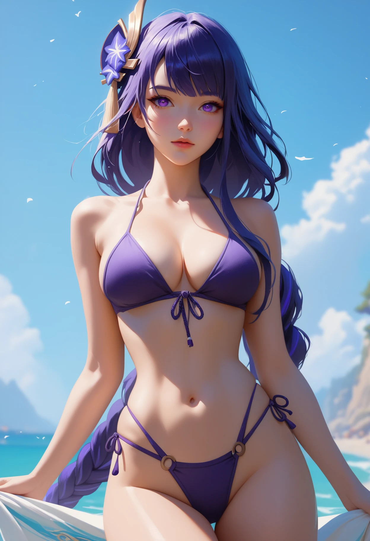 ((Cinematic light, Best quality, 8k, Masterpiece :1.3)), 1girl, Beautiful woman with thin abs :1.4, (red hair with purple tips, medium breasts :1.3), rope panties, bra :1.2, hopefully falling, seductive open lips,Zoe flying, sky flying, ultra-detailed face, detailed eyes, double eyelidworkmasterpiece, best quality, Zoe, hair ornaments, hair flower, back looking at the viewer, Pretty ass, little panties Heaven of runeterra