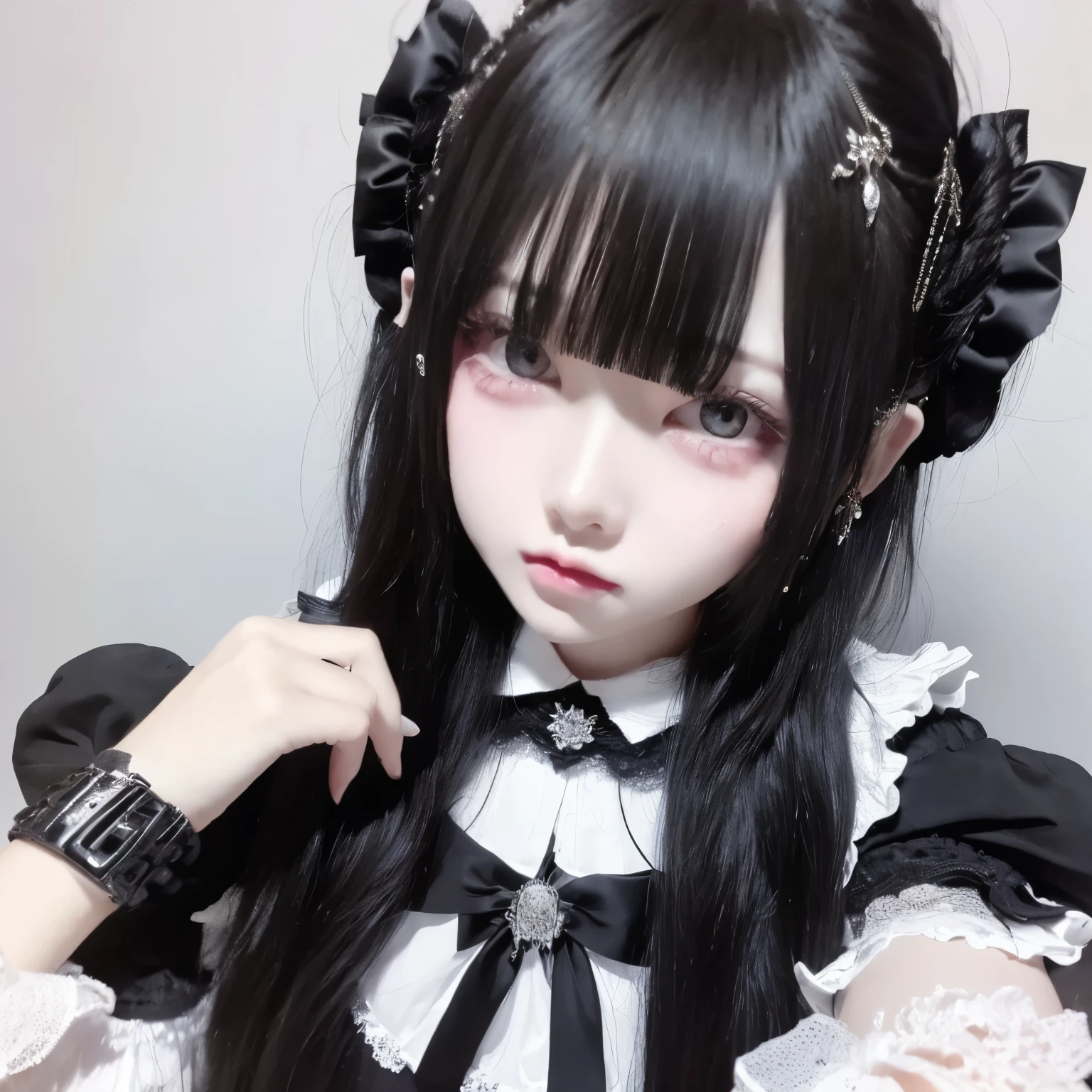 (masterpiece), highest quality, Ultra-high resolution,woman、Gothic Punk、Silver Hair、Black Hair、smile、headphone、Gamer