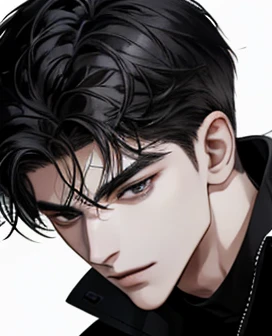 The Grand Duke of the North, 18 years old man, A man, short jet black hair, black eyes, black shirt, close up look.