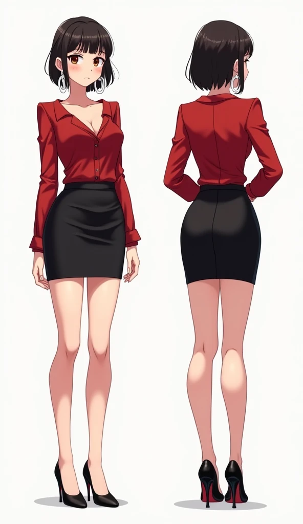 ((masterpiece)),(((Highest quality))),((Reference Sheet, Character Design)), (Very slim:1.4), (Very small ass:1.4), Realistic buttocks, Medium chest,Short Bob, Thin thighs, Long legs,1 Girl,expensive,Long legs,Red Lip Big Wave,Royal Sister Fan,Fashionable clothes,Tight Bottom Skirt,High heels,Outdoor during the day,ウォーキングStreet,Street,Super cool