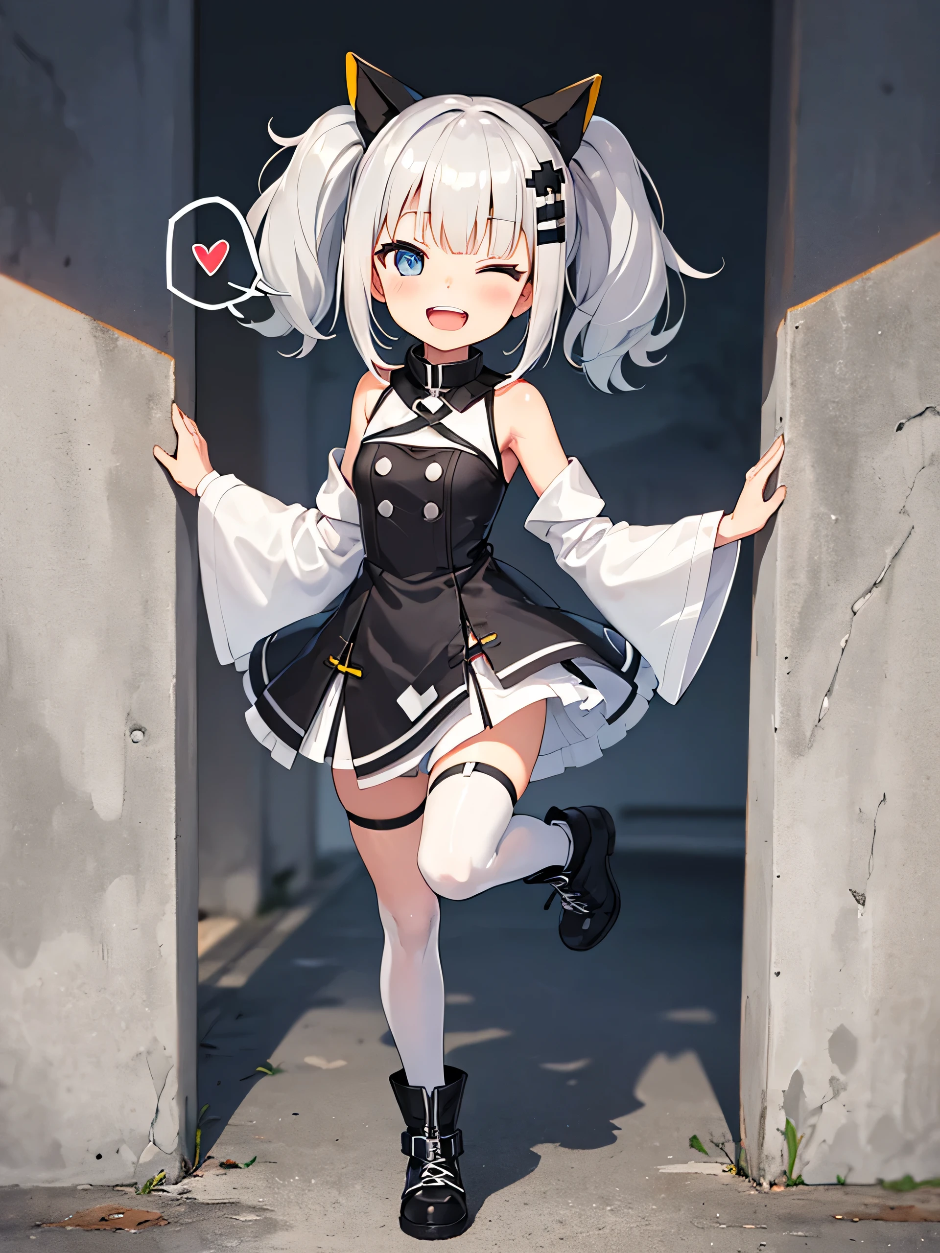 twin braids short stature best_quality hair streaked pink summer room wear gray hair full body loli miniskirt small tits armpit show little girl future thigh high cute child body shape masterpiece plain clothes anime one person medium hair