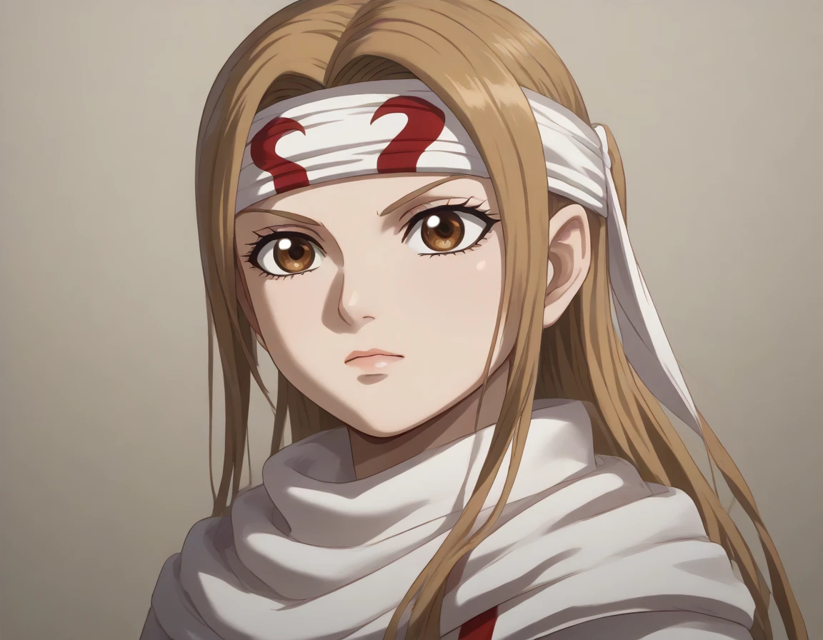 half portrait masterpiece, super detail, high details, high quality, best quality, highres, 1080P, 8k, 16k  brown eyes very accurate clothing  score_9, score_8_up, score_7_up, ((cowl)) ((headband on forehead)) detailed clothing beautiful girl kyoukai  asuna yuuki