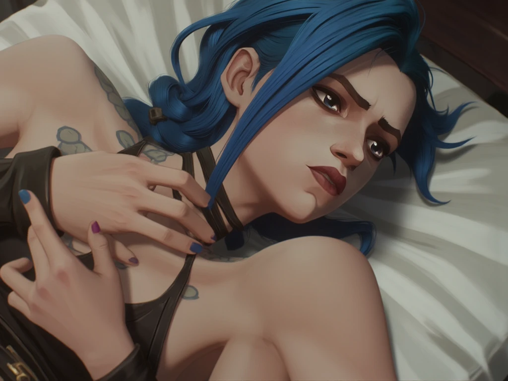 detailed well structured dick, arcane jinx, pov, on all fours, close up, sucking a dick, giving a blowjob, sucking cock deep, vibrant colors, highly detail, hd