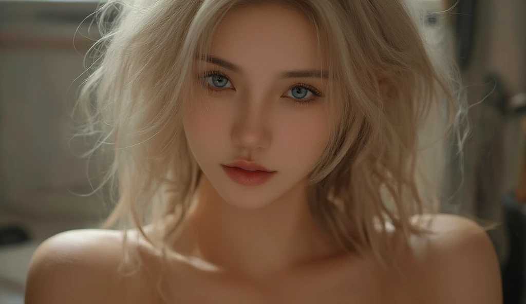 最high quality, masterpiece, High resolution, One girl,Beautiful Face,On top of that_body, Tyndall effect,Realistic, Dark studio, Rim Light, Two-tone lighting,(Skin with attention to detail:1.2), 8k uhd, Digital SLR, Soft lighting, high quality, Volumetric lighting, Frank, photograph, High resolution, 4K, 8k, Bokeh, Silver Hair