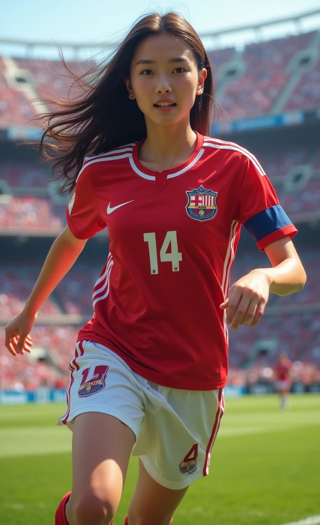Highest quality, High resolution:1.2, Very detailed, Realistic:1.3, ((Beautiful woman))、((Super tight uniform))、((Big Breasts))、(The chest is visible)、(((Soccer uniforms)))、Vibrant colors, play soccer,(Blunt bangs)、((Various Hair Styles))、Different hair colors、With bangs、Wet Hair, concentrate, splash, Action Shots, Grass blotches, Muddy ground, Wet turf, decide, Fast-paced games, Athletic physique, Shiny soccer ball, Wet Uniform, raindrop, Blurred motion, ボールにconcentrateする, Intense competition, Skillful dribbling, Energetic play, Teamwork, powerful shoots, Wet pitch, Passionate sports, Fierce decide, Humid atmosphere, Fluid movement, emotional expression、Dramatic lighting, Women's Sports, Avid athletes, Exciting Games, Endure, Excited state, Speed and agility, Energetic play, 濡れたsplash、smile、((Red Uniform))