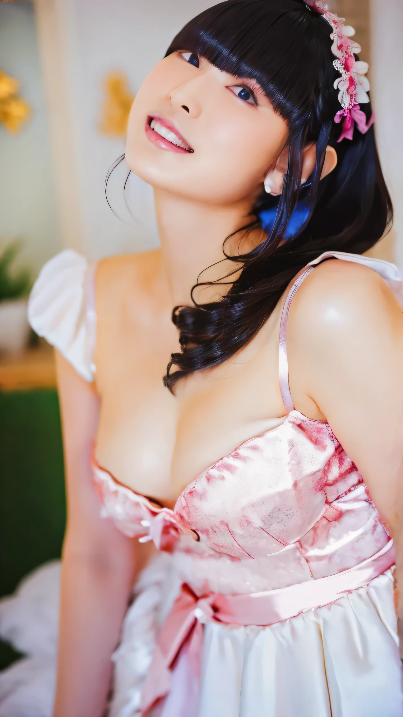 Very noble、She is sexy and cute、Wear revealing clothing、 I'm wearing sexy and attractive lace。Wear sexy pink shoulderless lingerie 。。。。。、 Vibrant Color Styles 、 I'll dazzle you with the best images in the best situations .。 this is a high quality product with meticulous attention to detail ...................。...。 Sexy Poses 。Sexy proportions。 Hang it down to cover your forehead 。 facial beauty。High quality skin texture is the best。Mischievous Appearance。The eyes that look at me are beautiful。 pats her head with a gentle smile 。Beautiful white teeth、 g cup bust、 plump bust、Serving with a beautiful chest、Very beautiful body、this is、 She leaned forward.、Highlight your beautiful stomach and breasts ...................。、 super high resolution 、 beautiful image 。 vivid details 。Delicate expression around the eyes。。。。Top class performance, super high resolution, beautiful expression down to the smallest detail, 4K high resolution, 8K high resolution for a healthy body to look beautiful