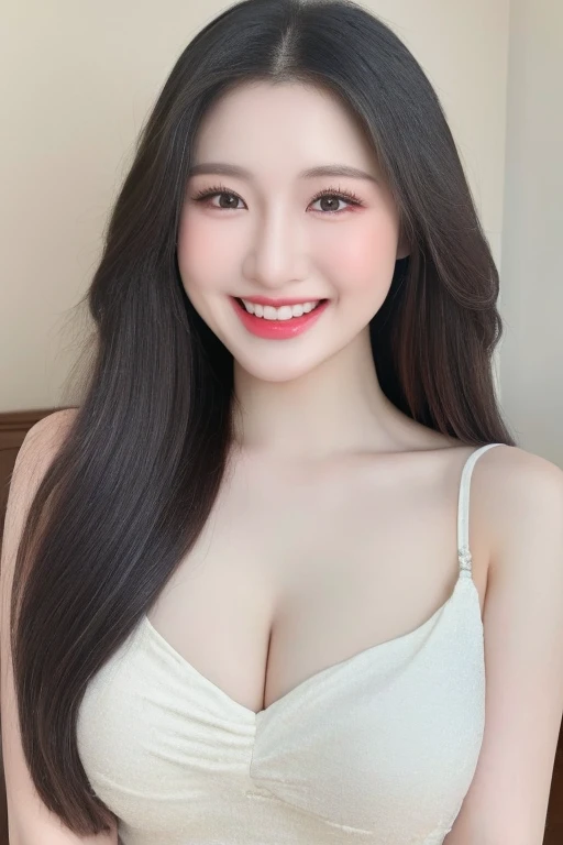 (High Resolution, Masterpiece:1.3, High Quality, UHD,upper body portrait:1.3), 1girl, Large breasts, full breasts, bouncy breasts ,Long Hair, Silver Hair, closed mouth smile, white long dress, upper body focus, upper body portrait:1.3, standing,Simple background, 