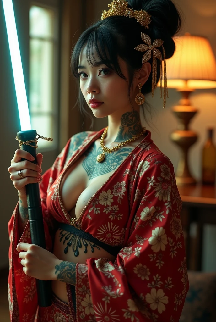 Umalinda warrior sexy, pretty face, Delicious Company, Alluring figure, Wearing a sexy open kimono. The artwork is created in a medium reminiscent of Japanese ink paintings....., 具有大胆的笔触和Monochromatic color palette. artist'Masterful technique reveals the intensity and power of the image'sense of presence,with the highest quality, Perfectly capture every detail with ultra-high resolution. Textures and intricate patterns on kimonos are rendered with extreme precision. Lighting is carefully designed,Enhance drama, Features deep shadows and subtle highlights. General, The artwork exudes elegance and power, Combining traditional Japanese aesthetics with a modern feel. Monochromatic color palette, Combine details, Create captivating and immersive experiences for your audience.