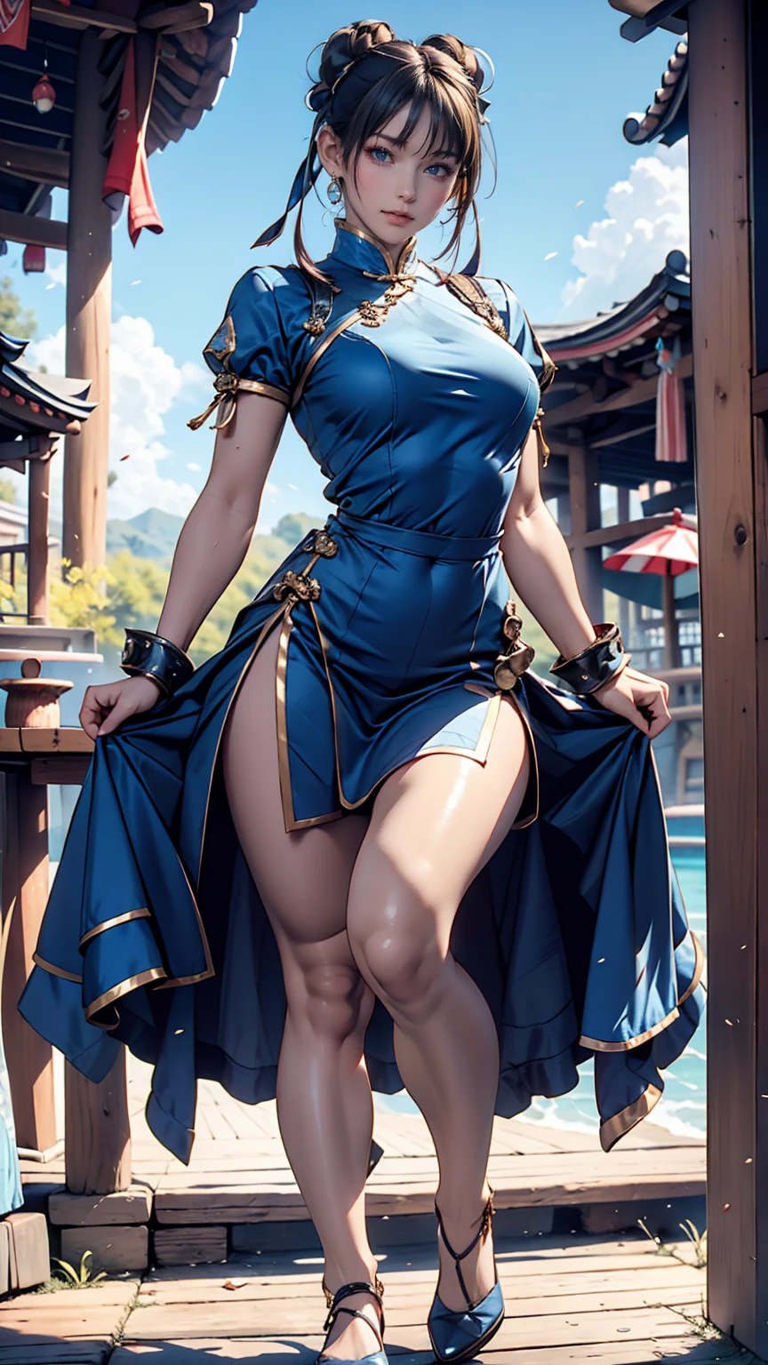 Chunli、nice BODY、 sexy proportions、erotic、blue sky、 full body photo