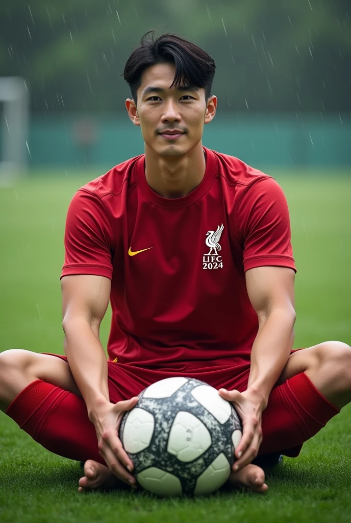  red gymnastics uniform , high leg , whole body , realistic handsome Korean face , natural muscles , beardless face、masterpiece、A high resolution、hyperrealism、detailed face、solo、a men、glowing skin、(Asian)、(young、teenager)、Handsome、detailed background、Handsome