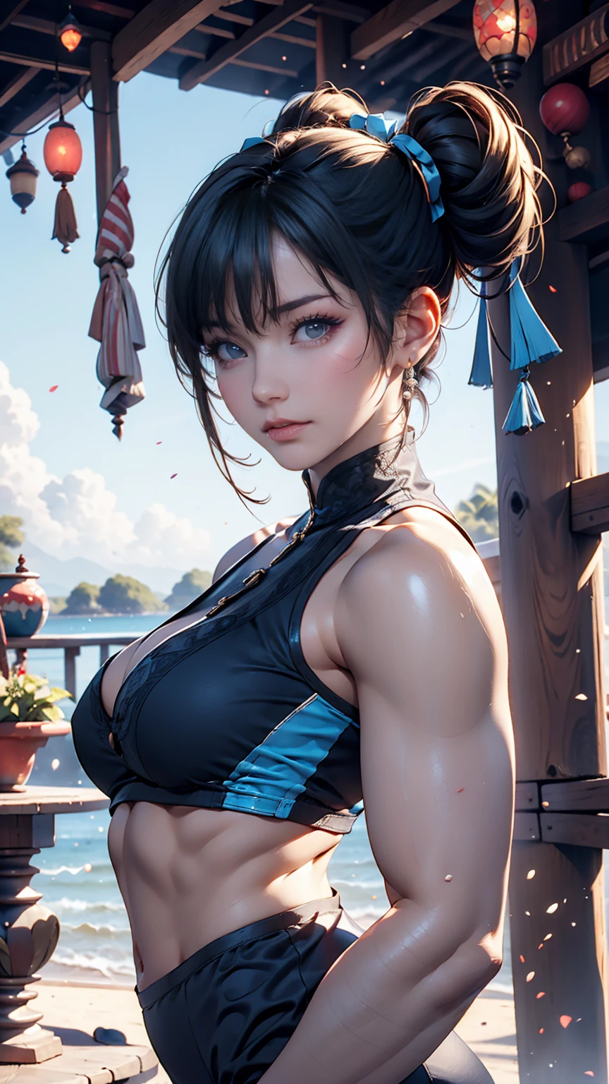 Chunli、nice BODY、 sexy proportions、erotic、blue sky、 full body photo、 sexy pose、